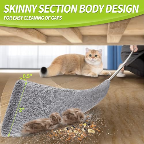 IVYROLL Skinny Duster with Extension Pole for Under Furniture, Under Appliance Cleaning Tool with 3 Microfiber Dusting Cloths, Retractable Flat Duster for Under Refrigerator, Tight Spaces, Gap - color: Set C: Gap Duster & Replacement