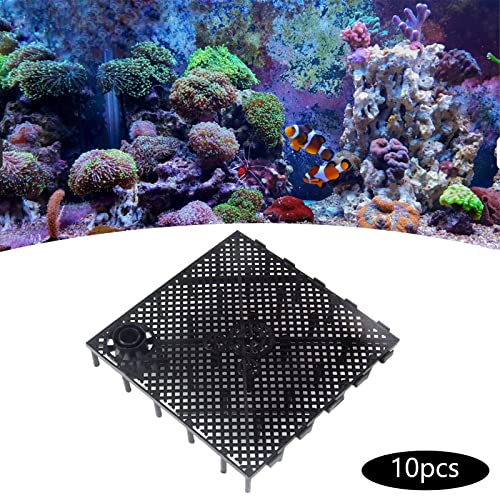 10x Tank Bottom Plate Sand Gravel Board Grid Divider Tray Splicing Combination Clapboard for Aquarium Tank Parts, with Connector Black