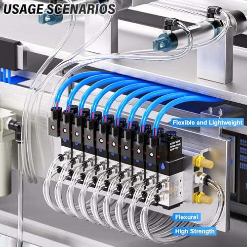 TAILONZ PNEUMATIC Clear 3/8 Inch OD 10 Meter 32.8ft PU Polyurethane Air Tubing Kit Pipe Hose Air Line Tubing Air Hose Fittings Push to Connect Fittings(27PCS) - color: Clear, size: 3/8" OD - 32.8 FT
