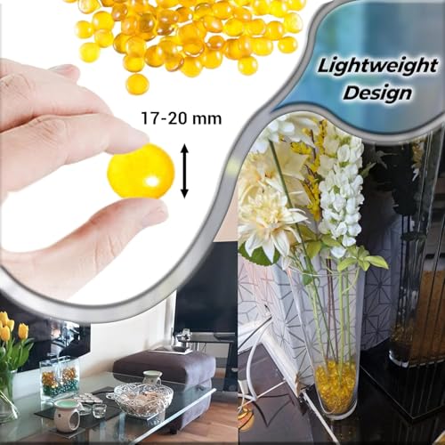 Flat Glass Marbles Yellow – 1 lb (100 pcs, 17–20 mm) Decorative Glass Pebbles, Smooth Polished Gems for Vase Filler, Aquarium Decor, Crafts, Wedding Table Scatter, Mosaic Stones - color: Yellow_Color
