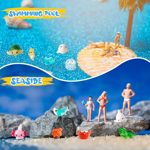 30 PCS Miniature Ocean Theme Mini Resin Ocean Animals Ocean Mini Figurines Resin Axolotl for DIY Fish Tank Accessories, Micro Landscape Aquarium
