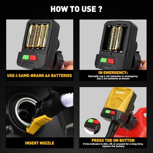 Battery-Powered Fuel Transfer Pump - 3.2 GPM No Spill Portable Gas Can siphon Pump with 3 Adapters, Extra Long Hose, Yellow Fuel Pump for Oil, Diesel, Gasoline (Batteries Not Included) - size: New Version (Yellow)