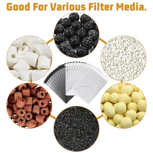 Grevosea 20 Pcs Aquarium Filter Media Bags, Fish Tank Coarse Mesh Bags 5.91 x 7.87 Inch Nylon Mesh Bag with Zipper for Activated Carbon Ceramic Rings Bio Balls Black & White