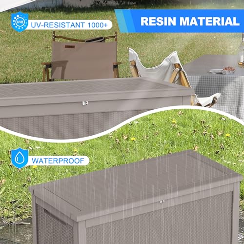 TARKARI 320 Gallon Outdoor Storage Box Waterproof, Resin Deck Boxes with Lockable Lid & UV-Resistant for Patio, Pool, Garden Furniture Cushions & Accessories, Coffee - color: Coffee, size: 320 GAL