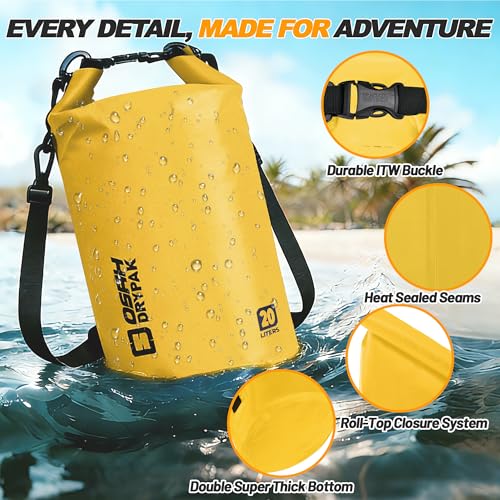 Waterproof Dry Bag, 5L/10L/20L/30L/40L Roll Top Lightweight Storage Backpack with Phone Case for Women & Men, Floating Waterproof Sack for Travel, Swimming, Kayaking, Paddle Board, Camping & Beach - color: YELLOW, size: 5L