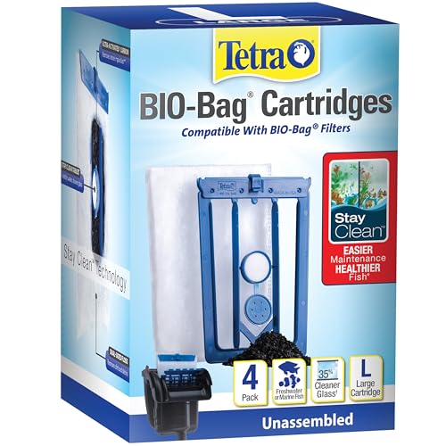 Tetra Whisper Bio-Bag with Stay Clean, Large Filter Cartridges for Aquariums, 4 Count, Unassembled, Fits Tetra Whisper Fish Tank Filters 10-30 Gal, 20-40 Gal, PF-20, 30, 40, 60, IQ 20, 30, 45, 60 - size: 4 Count, style: With Stay Clean