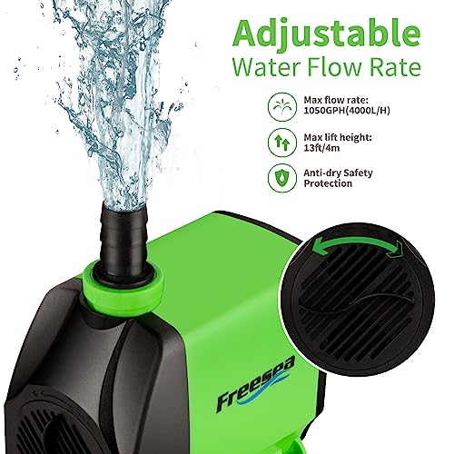 FREESEA Pond Submersible Water Pump: 1050GPH 100W Adjustable Ultra Quiet Fountain Pump with 6.5ft Tubing for Aquarium Fish Tank | Outdoor | Small Pond | Waterfall | Hydroponics - size: 100W/1050GPH