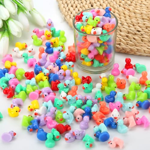 GWAHSA 240pcs Mini Ducks, Tiny Resin Duck Figurines Colorful Plastic Small Ducks Bulk for Miniature Landscape Aquarium Potted Fairy Garden Home Dollhouse Decor Accessories Party Favors Toys Gifts - style: Mini Ducks