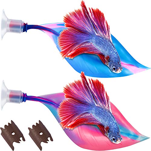 WILLBOND 2 Pcs Blue Pink Silicone Betta Fish Bed Leaf Hammock Betta Fish Tank Accessories Decorations for Aquarium Ornaments, Practical Resting Spot, Comfortable and Safe - color: Blue, Pink