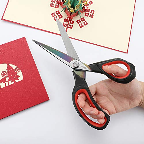 LIVINGO 2 Pack Premium Tailor Scissors Heavy Duty Multi-Purpose Titanium Coating Forged Stainless Steel Sewing Fabric Leather Dressmaking Comfort Grip Shears Professional Crafting (8.5 & 9.5INCH) - color: Black & Red