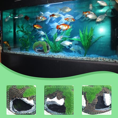 RUIAN Broken Barrel Fish Hide Cave - Resin Aquarium Ornament Decor with Holes for Betta, Shrimp, Cichlids to Hide, Play and Breed - Green Fish Tank Accessories Decorations