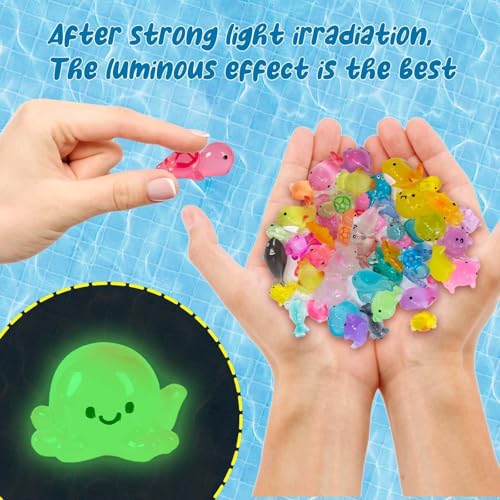 FEXIA 50 Pcs Ocean Mini Resin Animals Tiny Aquariums Decor Glow in The Dark Resin Figures Luminous for Garden Landscape Sea Decor DIY - color: Ocean Animals-50pcs