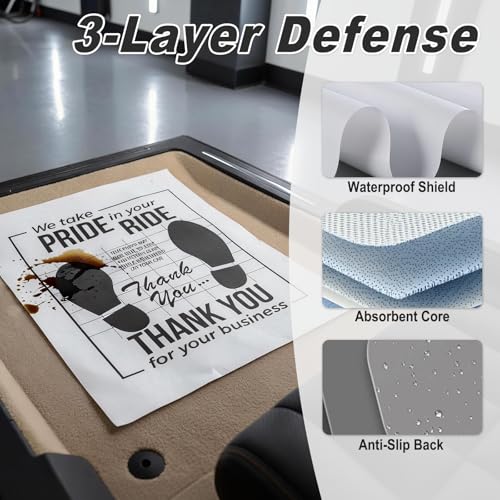 50PCS Disposable Paper Floor Mats for Cars Kraft, White Thank You Paper Floor Mats for Cars Detailing, Auto Dealership, Automotive Supplies (15.35" x 19.29 ") - color: White #2