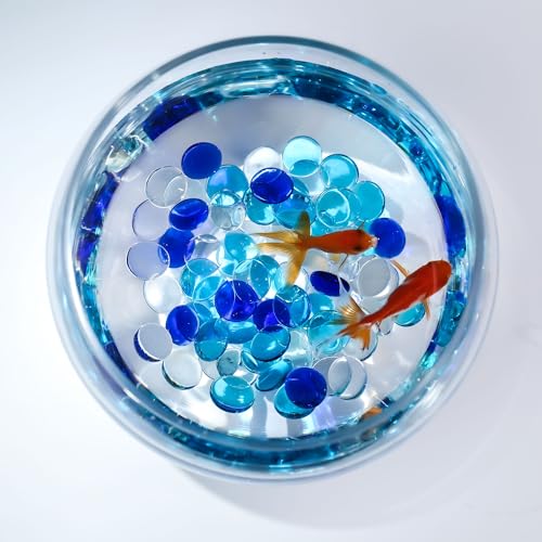 CYS EXCEL Blue Mix Glass Gemstone Beads Vase Fillers (2 LBS) Flat Marble Beads Multiple Color Choices Aquarium Decor Rocks Floral Stones Decorative Mosaic Gem Pebbles - color: Clear&blue Mix, size: 2 lb