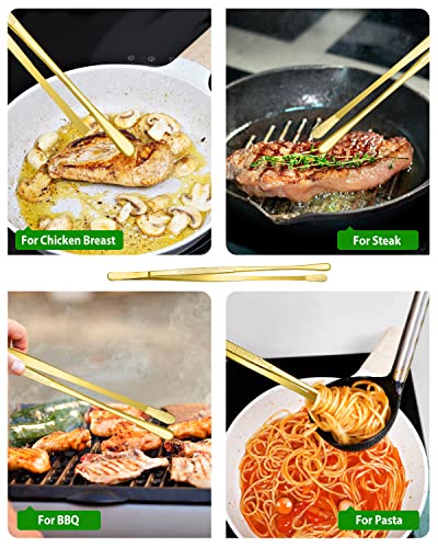 4 Pcs Fine Long Tweezer Tongs Professional Gold, 12'' and 10'' Stainless Steel for Kitchen, Food, Cooking, Repairing, Sea food and BBQ - color: Gold