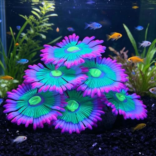 ZtohPyo Glowing Effect Soft Anemone Aquarium Fish Tank Decorations Silicone Glow in The Dark Artificial Ornament Plants for Aquarium Landscape Small/Large Fish Bowl Decor Accessories - color: Pink