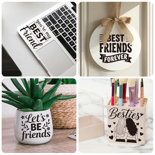 Peacoblue 18 Sheets Rub on Transfers for Crafts, Best Friends Quotes 3.6"x3.9" UV DTF Cup Wraps Waterproof Cold Transfers Stickers for Wood Glass Metal Cup Tumblers Mirrors Mugs Home Decor - style: Best Friends Quotes