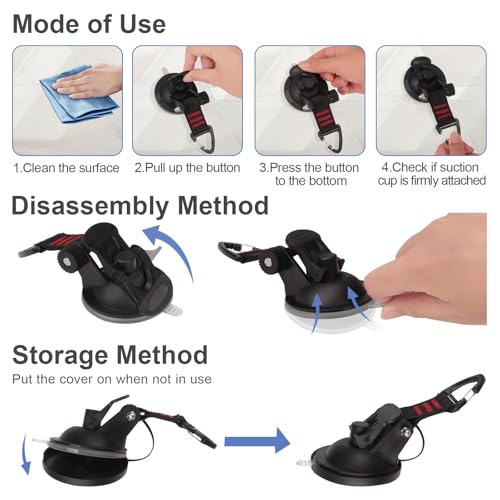 Heavy Duty Suction Cup Hooks, Car Camping Essentials Tie Down Anchor, Window Hooks, Glass Suction Cups, RV Van Car Awning, SUV Tent, Truck Camping, 4 Pcs