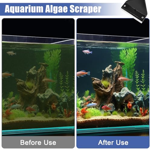 Algae Scraper for Glass Aquariums, Stainless Steel Fish Tank Cleaner Tool with 10 Blades, 25.6" Adjustable Handle Aquarium Glass Cleaning Accessories