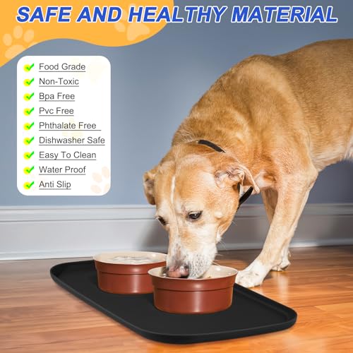SMILOOL Silicone Pet Food Mat with Raised Edge for Food and Water Bowl, Dog Feeding Mats, Cat Food Trays for Floor Waterproof, Rubber Tray for Dogs and Cats, 19 x 12 x 0.7 Black - color: Black, size: 19"L x 12"W