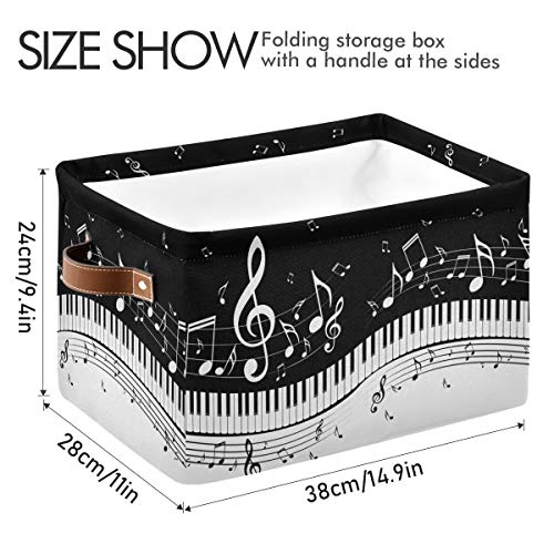 Foldable Storage Baskets, Piano Keys Musical Notes Storage Bins with Handles, Decorative Cloth Organizer Storage Boxes for Home|Office 15 x 11 x 9.5 in - color: Piano Keys Musical Notes, size: 1 PCS