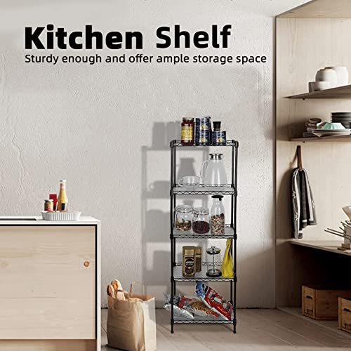 5-Tier Wire Shelving, 11.8x15.7x63in, Black - Heavy Duty Shelf - Kitchen Storage Shelves - size: 5-Black Shelf