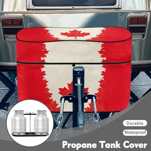 Canadian Flag Travel Trailer Propane Tank Cover Fit for Dual 20lb Tanks Dust-Proof Sun Protection Weather Resistant Gas Cylinder Cover - color: Canadian Flag, size: S(20LB)