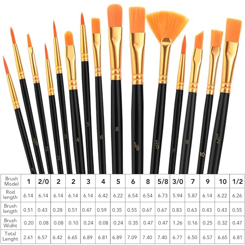 AROIC Acrylic Paint Brush Set,8pack/120pcs Nylon Hair Acrylic Paint Brushes,Oil Watercolor Rock Face Paint Brushes, Artist Craft Paint Brush Supplies, for All Purposes Kids Adult Painting. - color: Black, size: 120pcs