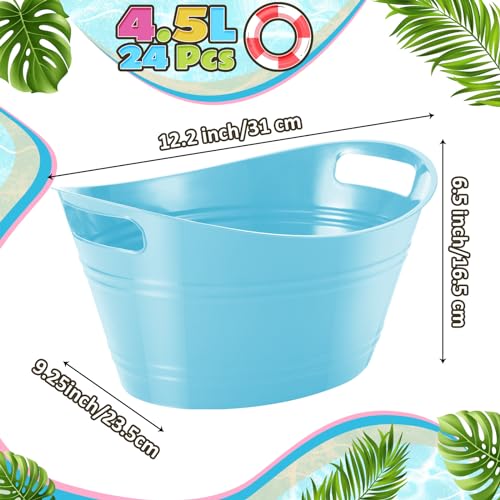 Norme 24 Pcs Oval Storage Tub with Handles, 4.5l Plastic Ice Buckets Bulk for Wine Beer Champagne Drink Cooler Beverage Storage Tub for Parties BBQ Weddings Party Outdoor Celebration(Sky Blue) - color: Sky Blue