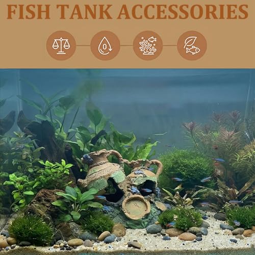 Fish Tank Aquarium Decor Cave Decorations – Resin Broken Jug Hide Ornament for Betta Goldfish Shrimp, Large Artificial Rock House Hideout for Aquariums Habitat