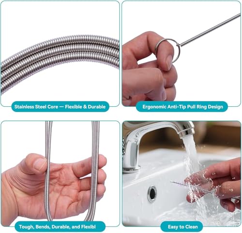 2 Pack 59" Flexible Pipe Cleaner Brush, Rustproof Bendable Drain Brush with Dual Bristles for Home, Bathroom, Car & Aquarium - color: 59inch