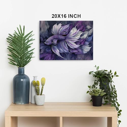 HomeGiftCentral Betta Fish Purple Dark Design 4 Canvas Wall Art Picture Prints Artwork Framed For Living Room Wall Home Decor Gifts For Family Art Easy Hanging - color: Design 4, size: Small(10x8in)