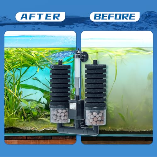 Aquarium Sponge Filter 15-55 Gallon Fish Tank Filter, Electric Power Double Sponge Filter, Quiet Small Low Flow Foam Filter For Fish Tank Betta Shrimp, Intake Dual Sponge Filter Kit w/ Bio Balls &Pump - size: JF-120B