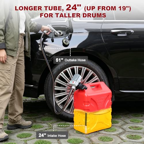 anngrowy Fuel Transfer Pump Battery Powered with Auto-Stop/Hand Trigger Nozzle, Gas Can Pump Transfer with 3.2/2.8 GPM, 51"/53.7" Hose, Liquid Transfer Pump for Oil, Gasoline, Diesel (Auto-stop) - style: Upgraded Auto-stop