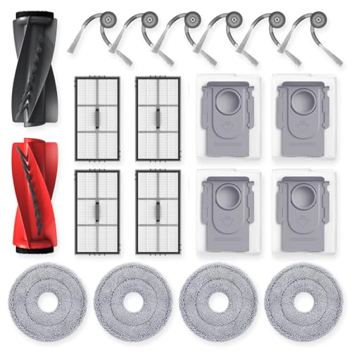 Saros 10R Accessories for Roborock Saros 10R / Saros 20 / Qrevo CurvX Robot Vacuum, Replacement Parts with 4 Dust Bags, 4 Mop Pads, 4 HEPA Filters, 6 Side Brushes, Dual Main Brush - style: for Saros 10R / Saros 20 / Qrevo CurvX