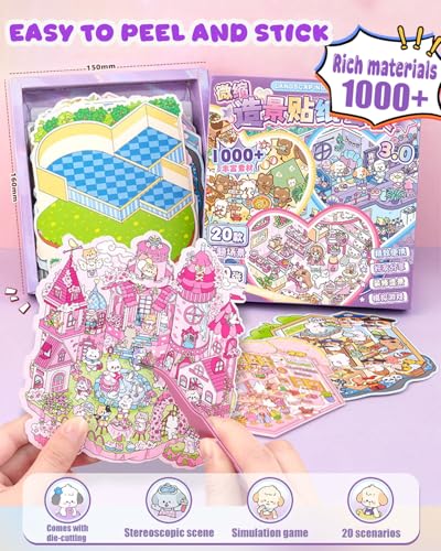 3D Sticker Scene Book for Adults, 20pcs DIY House Stickers Therapy Stress Relief DIY Craft with 2 Tweezers, Creative Funny Gift for Christmas - color: B2-box-20sets