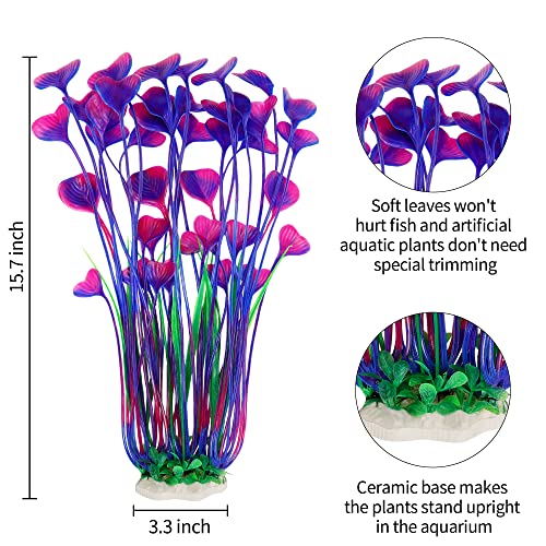 MyLifeUNIT Aquarium Plants, 2 Pack Tall Plastic Plants for Fish Tank Decorations, 15.75 Inches (Purple) - color: Purple