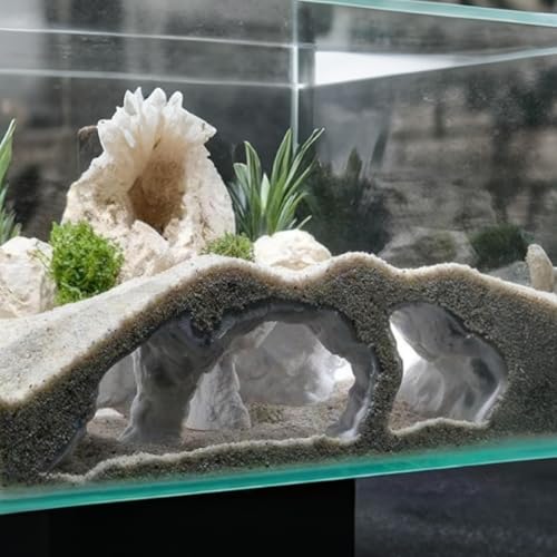 Saim Aquarium Cave Decor – 3D Printed Fish Hideout Tunnel for Betta, Guppy & Corydora Catfish – Natural Curved Shrimp Hideout with Multi-Hole Design Fish Tank Underground Corner Cave (Black, Medium)
