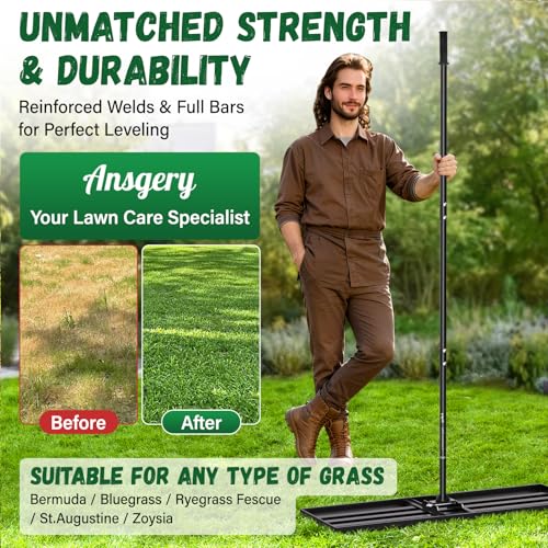 Lawn Leveling Rake 36X12 inch,Lawn Leveler with 78" Long Handle,Heavy Duty Ground Leveler for Yard,Sand,Dirt,Golf and Farm,Effort Saving Lawn Leveling Tool,Landscape Leveling Rake - size: 36x12in