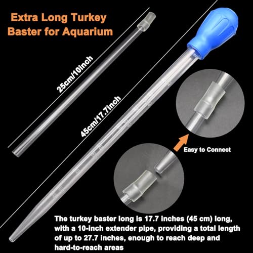 Extra Long Turkey Baster for Aquarium, 27.7 Inch Aquarium Coral Feeder, 50ml Aquarium Water Changer Siphon for Fish Tank Cleaning