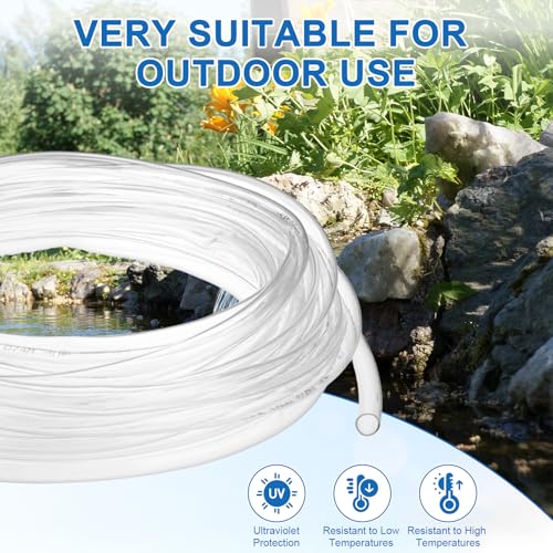 M METERXITY Vinyl Tubing 10mm ID x 12mm OD 50ft Flexible Plastic Tube with 2 Hose Ties, Lightweight Hybrid PVC Hose for Water Gardening/Airline/Aquarium Tubing [Clear] - size: 10mm ID x 50ft