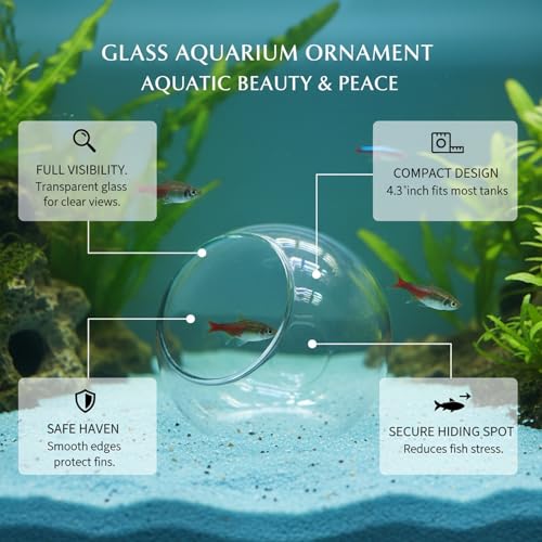 Glass Aquarium Ornament, Transparent Round Glass Ornament for Fish Tank, Compact Decor Piece (1 PC)