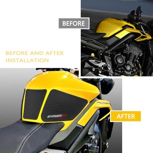 For Street Triple 765 R RS 2023 2024 Tank Pad motorcycle tank pad motorcycle tank protector anti-slip side fuel tank pad knee grip pad street triple 765 rs - color: Street Triple 765 R RS black
