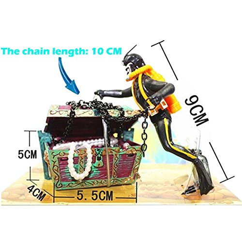 Action Aquarium Ornament, Undersea Treasure Chest Diver, Live-Action Aerating Fish Tank Decorations Resin