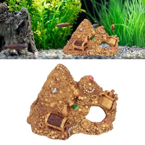 Resin Gold Treasure Mountain Decoration Hollow Design Hideouts Underwater Landscape Mountain Shape Aquarium Ornament
