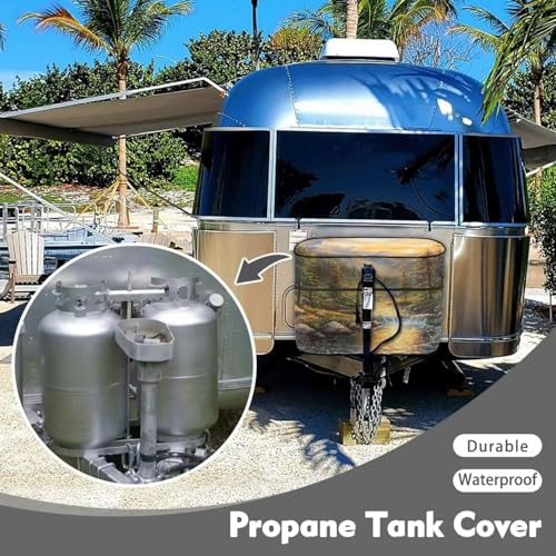 Camping Stream Travel Trailer Propane Tank Cover Tanks Dust-Proof Sun Protection Fit for Gas Dual 20lb Weather Resistant Cylinder Cover - color: Camping Stream, size: S(20LB)