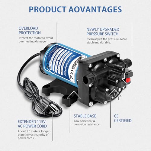 WASSERMANN Water Pressure Pump 115 Volt AC 5.5GPM 60PSI,Water Pump Self Priming Diaphragm Pump with Pressure Switch for Kitchen Bathroom Marine Yacht Garden - size: Full Size