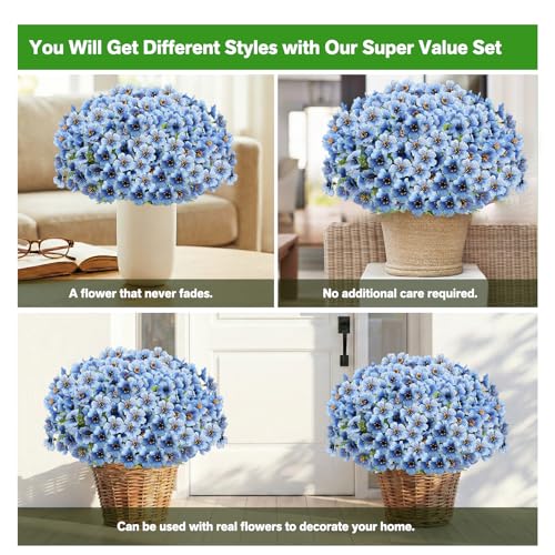 Artificial Flowers Fake Plants for Outdoors Spring Decoration, 13Bundles Silk Realistic UV Resistant Faux Flowers for Outside Planter Porch Yard Patio Garden Home Indoor, Blue - color: Blue, size: Artificial Flowers(13 Pcs)