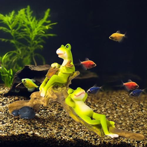 Resin Frog Aquarium Ornament with Musical & Relaxing Frogs on Branches - Perfect for Fish Tank Decor