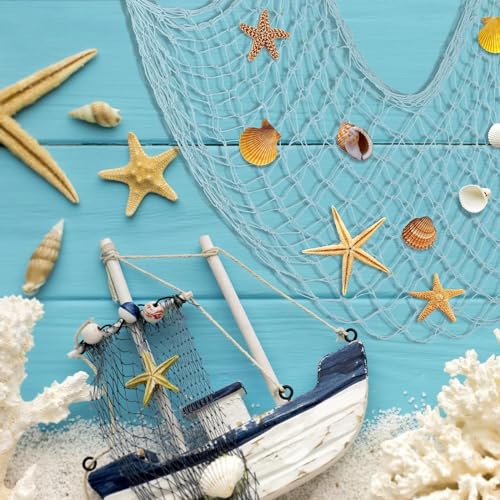ZUEXT Fish Netting Decoration Light Blue 80x40 Inch, 2 Pack Large Picture Fish Net,Wall Photo Hanging Fishnet for Nautical Mermaid Pirate Ocean Theme Hawaii Beach Under The Sea Party Decoration - color: Light Blue, size: 80" x 40" - 2 Pack